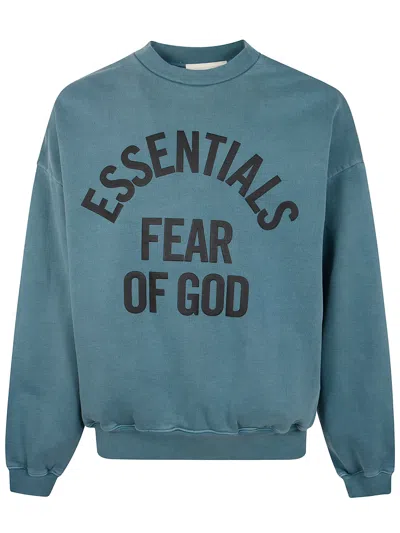 Essentials Blue Relaxed Oversized Arched Logo Sweatshirt In Blue