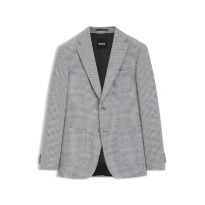Hugo Boss Patterned Regular-fit Jacket In A Cotton Blend In Gray