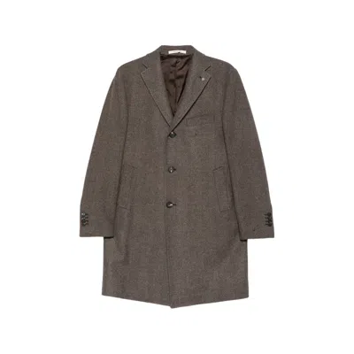 Tagliatore Herringbone-pattern Single-breasted Coat In Brown
