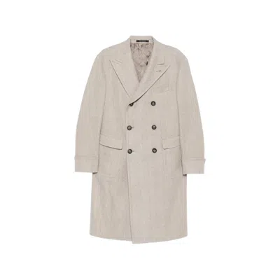 Tagliatore Double-breasted Herringbone-pattern Coat In Gray