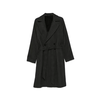 Tagliatore Herringbone-pattern Belted Coat In Gray