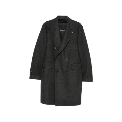 Tagliatore Double-breasted Check-pattern Coat In Black