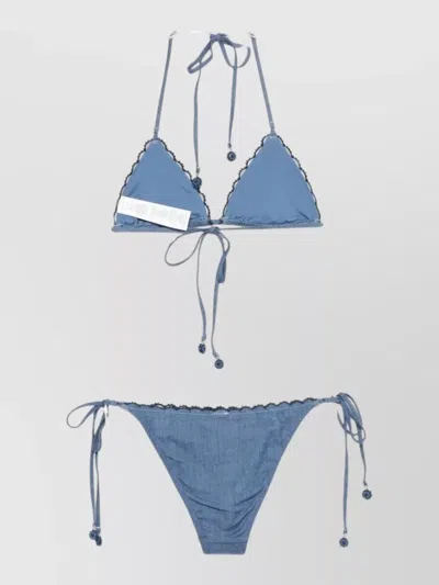 Zimmermann Aster Paisley Embroidered Denim Two-piece Swimsuit In Blue