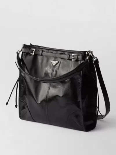 Prada Shoulder Bag Top Handle Smooth Finish In Black