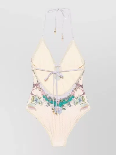 Zimmermann Womens Cream Scarf Floral Indra Crochet-detail One-piece Swimsuit In Multi
