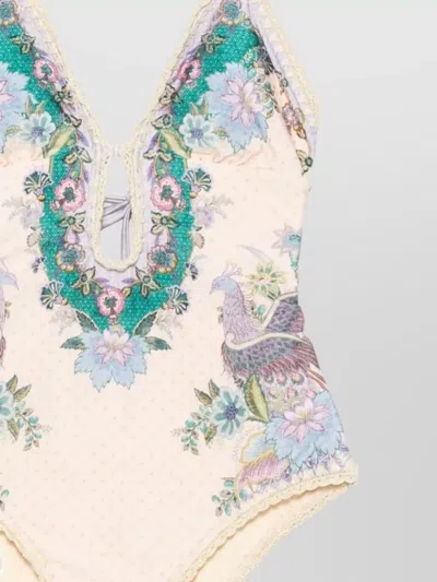 Zimmermann Womens Cream Scarf Floral Indra Crochet-detail One-piece Swimsuit In Multi