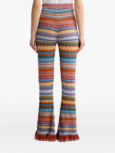 Etro Flared Knit Cotton Trousers With Stripes And Openwork In Multi