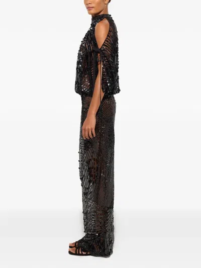 Pucci Cold-shoulder Sequined Sheer Gown In Black