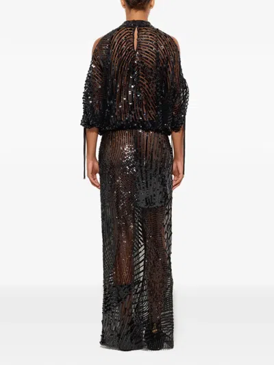 Pucci Cold-shoulder Sequined Sheer Gown In Black