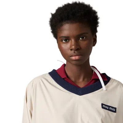Miu Miu Technical Pongé Sweatshirt In Neutral