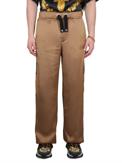 Versace Barocco Cotton Wide-leg Trousers In Brown
