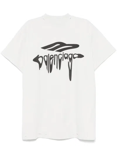 Balenciaga 3b Liquified Oversize T-shirt In White