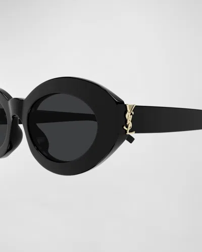 Saint Laurent Black-black-black Recycled Acetate Sunglasses In Black