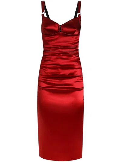 Dolce & Gabbana Women Red Dress With Bustier Design And Ruffled Details In Fabric Woman In Red