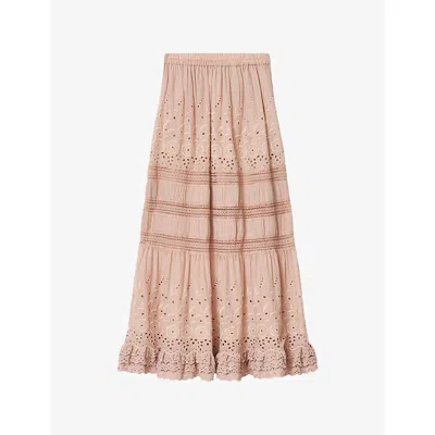 Allsaints Womens Plaster Pink Camille Embroidered Woven Maxi Skirt In Brown