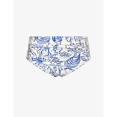 Simkhai Teya Ruched High-rise Bikini Bottoms In Blue