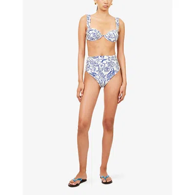 Simkhai Teya Ruched High-rise Bikini Bottoms In Blue