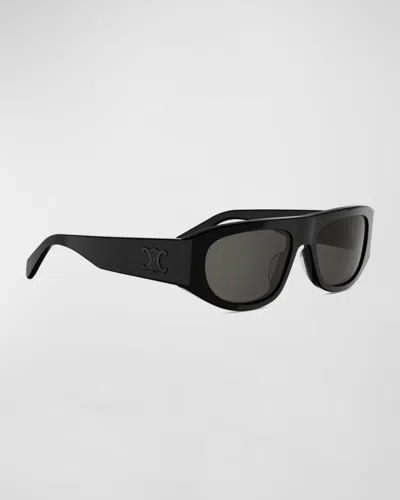 Celine Men & Apos;s Triomphe Rectangular Acetate Sunglasses In Black
