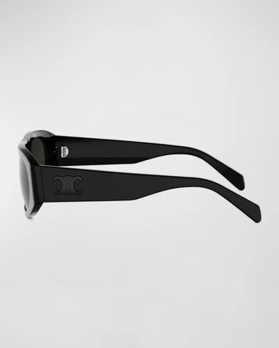 Celine Men & Apos;s Triomphe Rectangular Acetate Sunglasses In Black