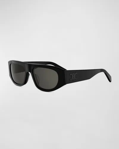 Celine Men & Apos;s Triomphe Rectangular Acetate Sunglasses In Black