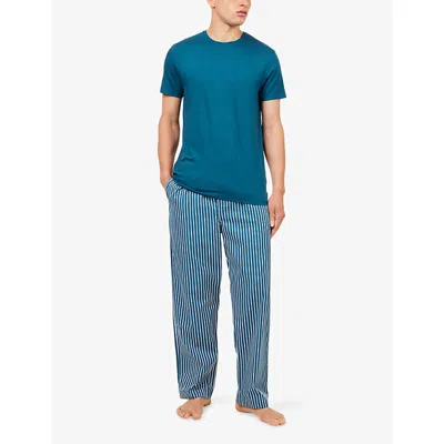 Derek Rose Mens Wellington Straight-leg Relaxed-fit Cotton Pyjama Trousers Blue