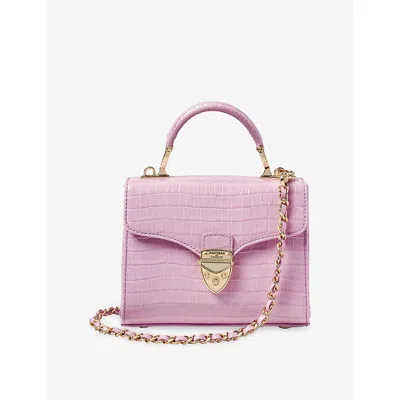 Aspinal Of London Mini Mayfair Bag In Deep Shine Powder Lilac Small Croc In Multi