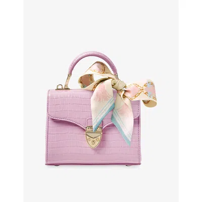 Aspinal Of London Mini Mayfair Bag In Deep Shine Powder Lilac Small Croc In Multi