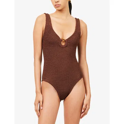 Hunza G Celine Brown One-piece Swimsuit With Ring In Elasticized Fabric Woman In Brown