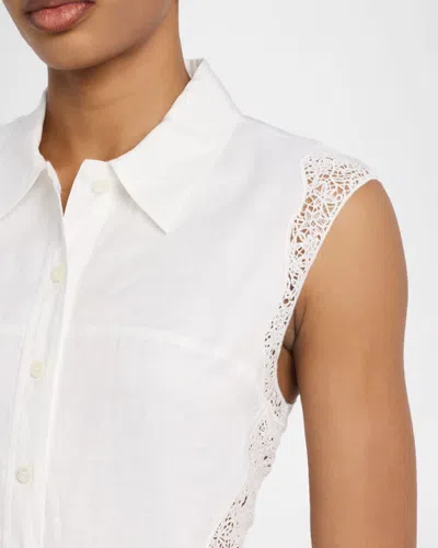 Frame The Embroidered Ramie Button-up Dress In White