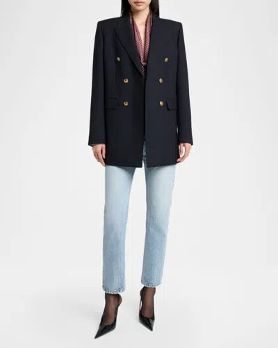 Saint Laurent Double-breasted Virgin Wool Gabardine Jacket In Navy In Black