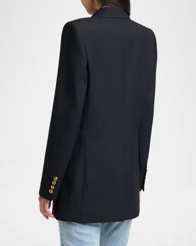 Saint Laurent Double-breasted Virgin Wool Gabardine Jacket In Navy In Black