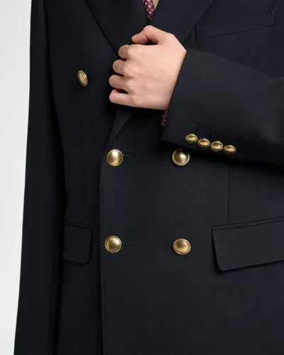 Saint Laurent Double-breasted Virgin Wool Gabardine Jacket In Navy In Black