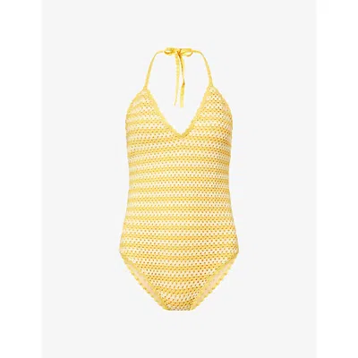 Simkhai Womens Mango Multi Karoline Halterneck Crochet Swimsuit Xs In Yellow