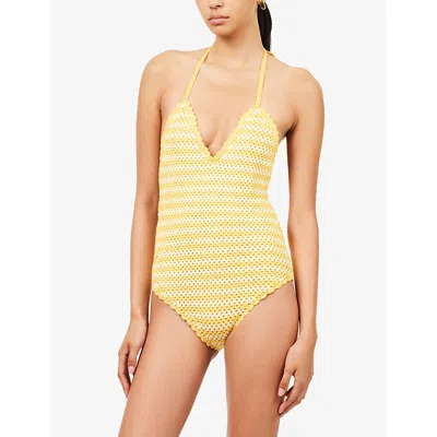 Simkhai Womens Mango Multi Karoline Halterneck Crochet Swimsuit Xs In Yellow