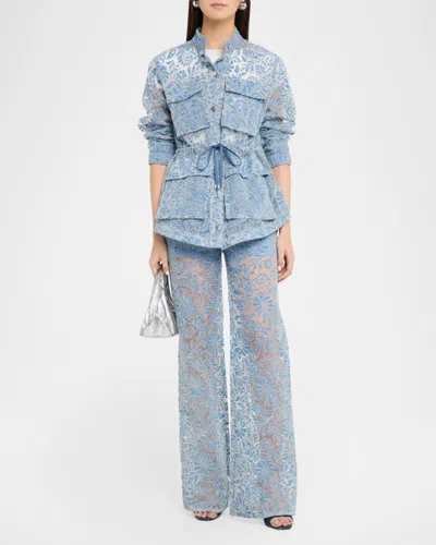 Veronica Beard Lane Sheer Floral Denim Jacket In Blue