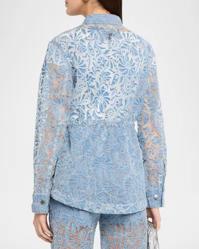 Veronica Beard Lane Sheer Floral Denim Jacket In Blue