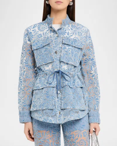 Veronica Beard Lane Sheer Floral Denim Jacket In Blue