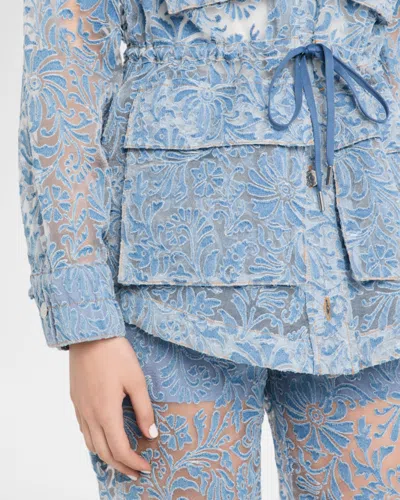 Veronica Beard Lane Sheer Floral Denim Jacket In Blue