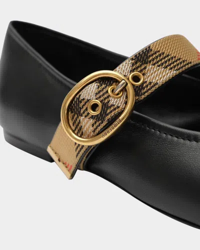 Burberry Robin Check-strap Leather Ballerina Flats In Black