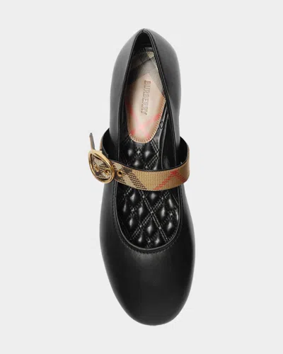 Burberry Robin Check-strap Leather Ballerina Flats In Black