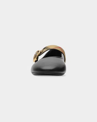 Burberry Robin Check-strap Leather Ballerina Flats In Black