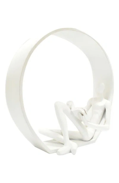 Kinetic Encircled Reader Sculpture In White