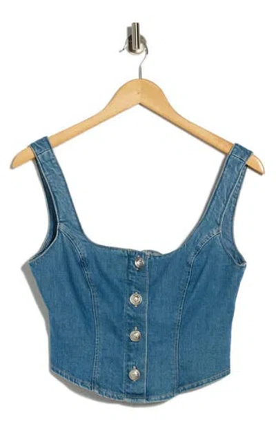 L'agence Saga Button-front Denim Top In Blue