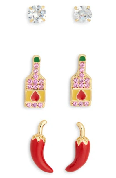 Leith 3-pack Hot Sauce Assorted Stud Earrings Set In Gold