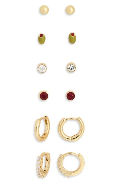 Leith 6-pack Olive Assorted Earrings Set In Gold