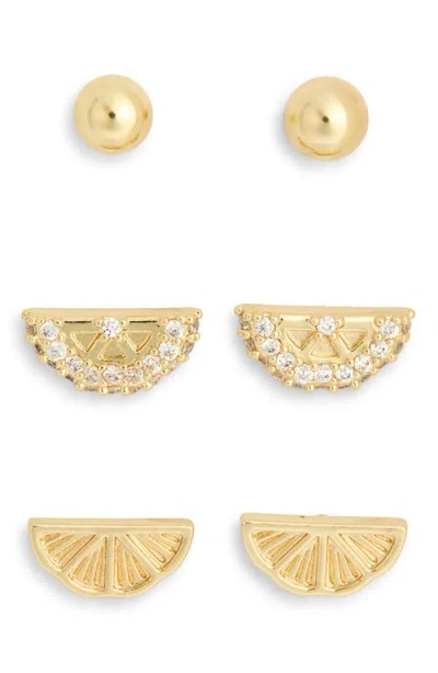 Leith 3-pack Citrus Assorted Stud Earrings Set In Gold
