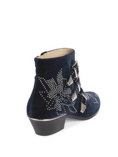 Shop Chloé Susanna Studded Velvet Ankle Boots In Blue Lagoon