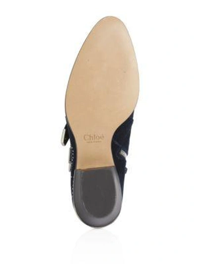 Shop Chloé Susanna Studded Velvet Ankle Boots In Blue Lagoon