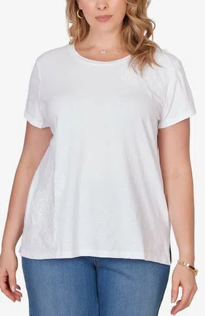 Ruby Rd. Plus Size Paisley Lace Solid Knit T-shirt In White