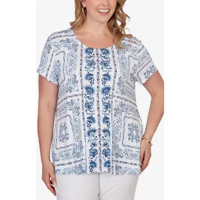 Ruby Rd. Ruby Rd Sublimation Floral Jersey Top In Blue